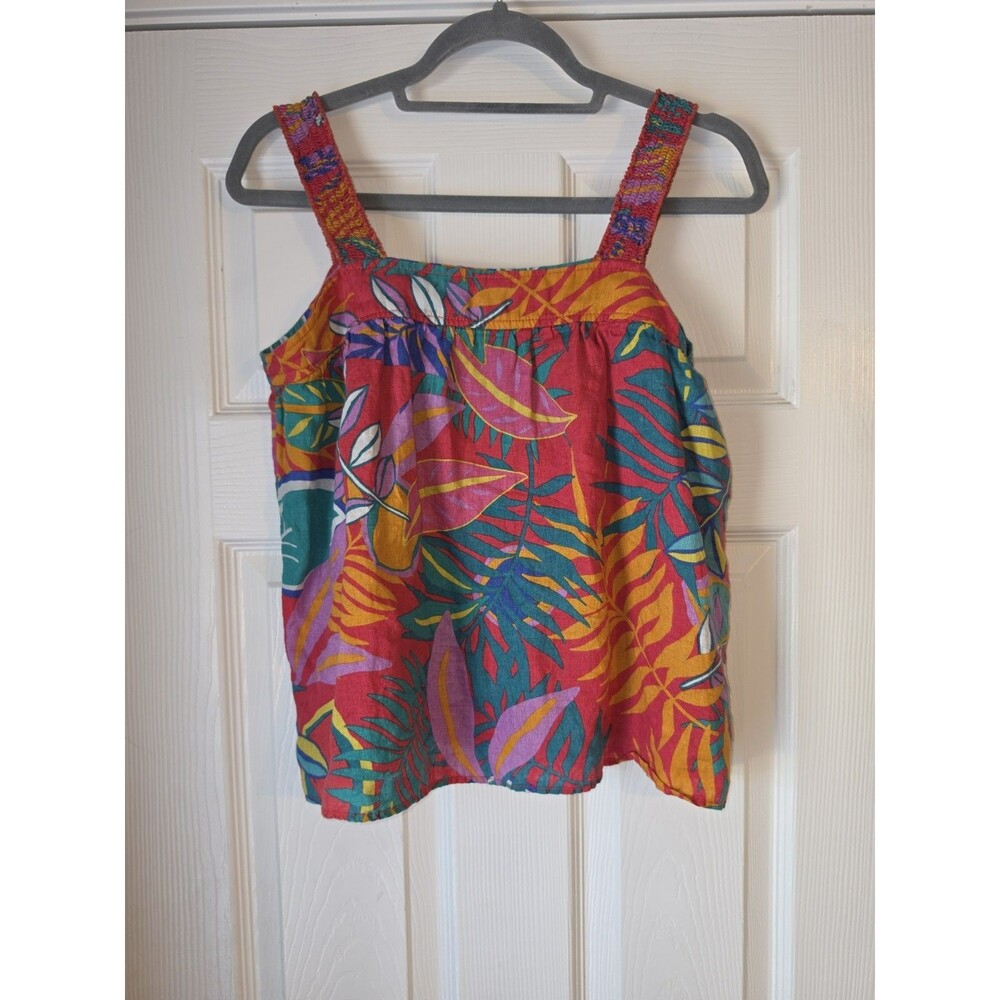 C&C California S Top 100% Linen Floral Colorful Resort Tropical Vacation Beach